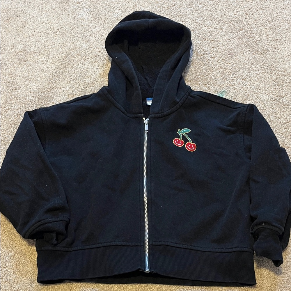 Old Navy Black Hoodie with Cherry Design 6-7 small